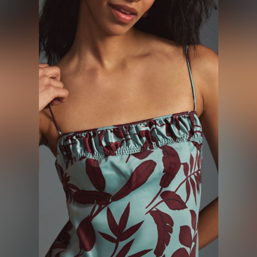 Anthropologie Light Teal & Deep Wine Print Midi Dress/Spaghetti Strap/P Small - Picture 6 of 8